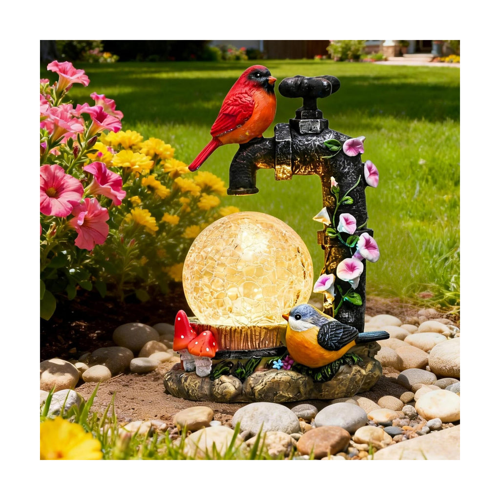 TERESA'S COLLECTIONS Garden Decor for Outside Red Cardinal Bird Statues with Outdoor Solar Lights, Resin Garden