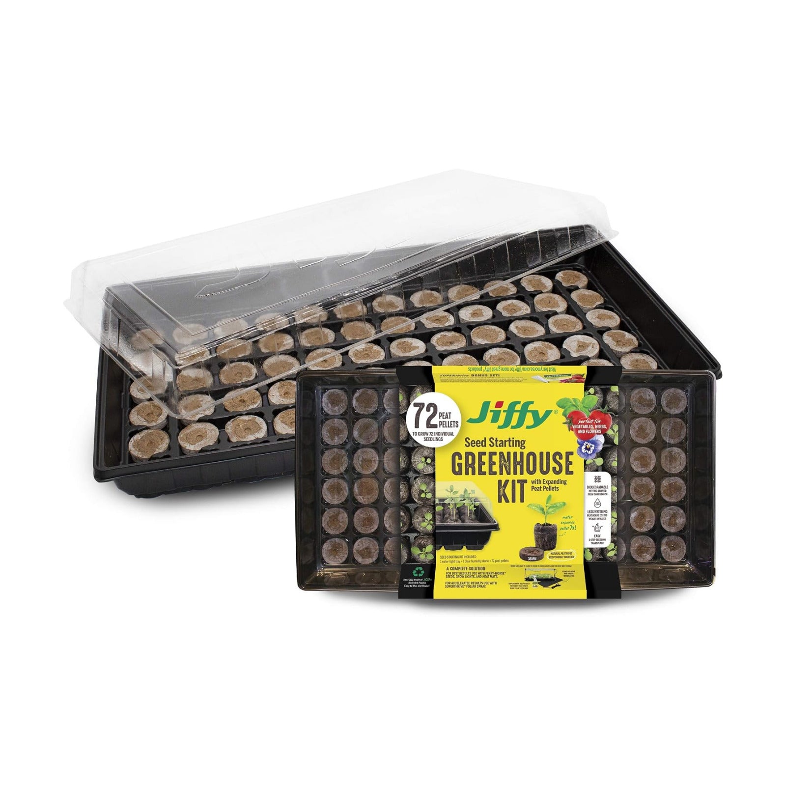 Jiffy Plant Germination Tray Kit - 72 Cell 36mm Peat Pellets, 4 Pack
