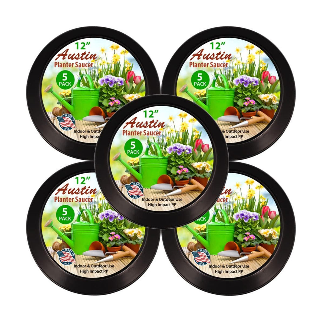 Saucers, Black, 18 Inch, Case of 5 Plant Saucer, | (16.3 Inch Base) plant saucer, Polypropylene, Made in USA