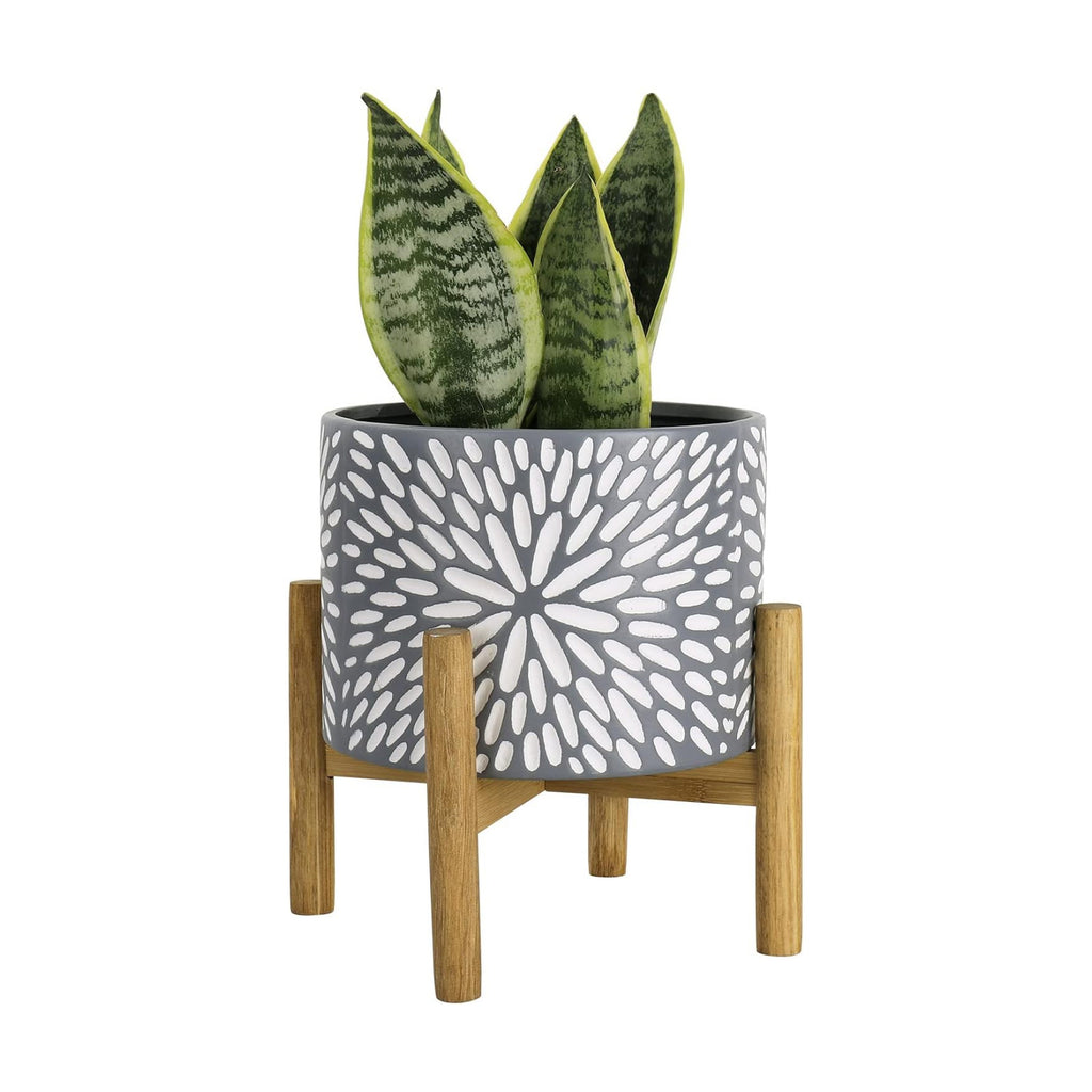 LA JOLIE MUSE Ceramic Planter for Plant, 8 Inch Indoor Planter with Stand | Decorative Planter Pot with Drainage Hole