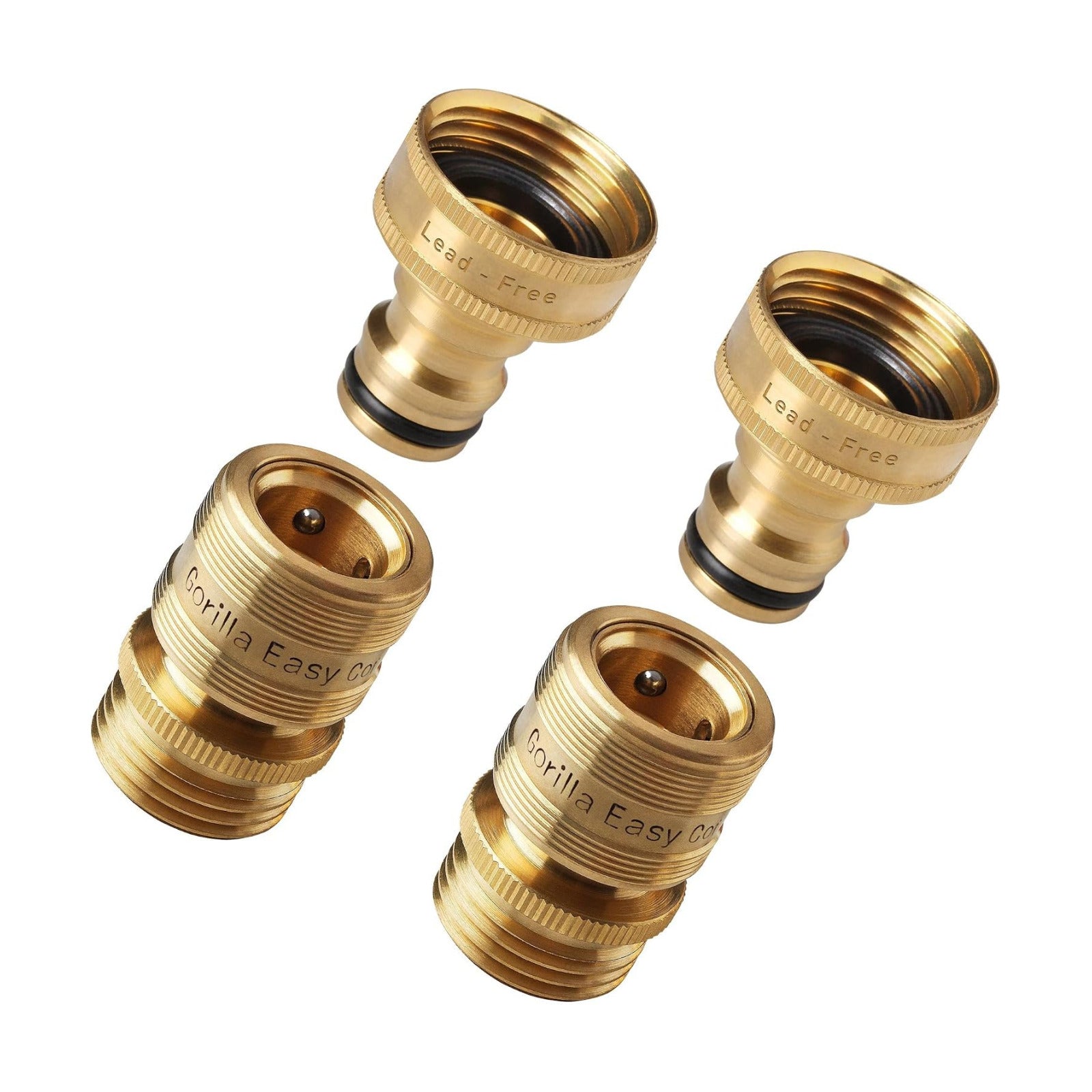 Low Lead Locking Garden Hose Quick Connect Fittings ¾ Inch GHT Solid Brass Leak Proof to 200 PSI Heavy Duty