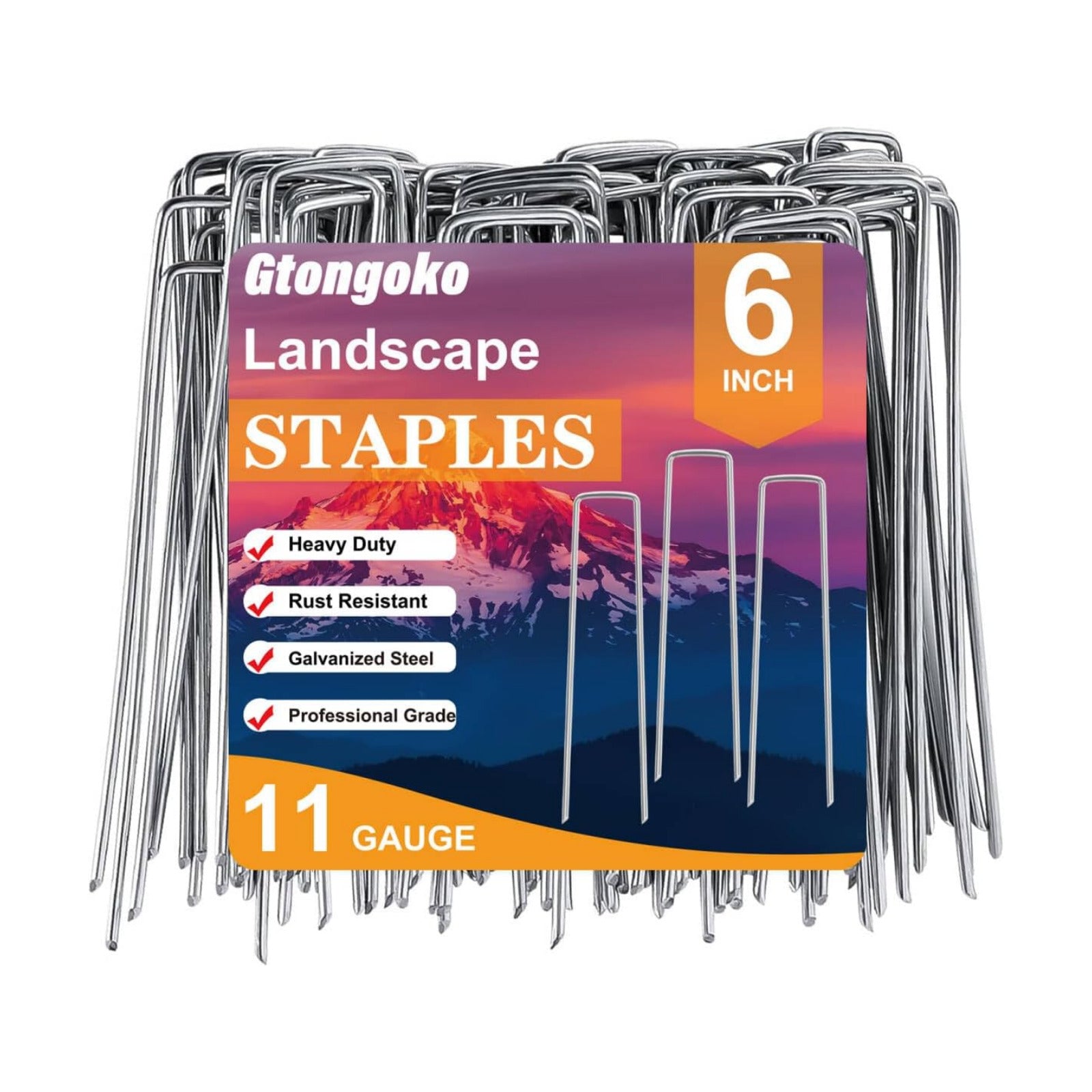 Gtongoko 200 Pack Galvanized Landscape Staples Garden Stakes Plant Cover Stakes 6 Inch 11 Gauge SOD Staples Fence