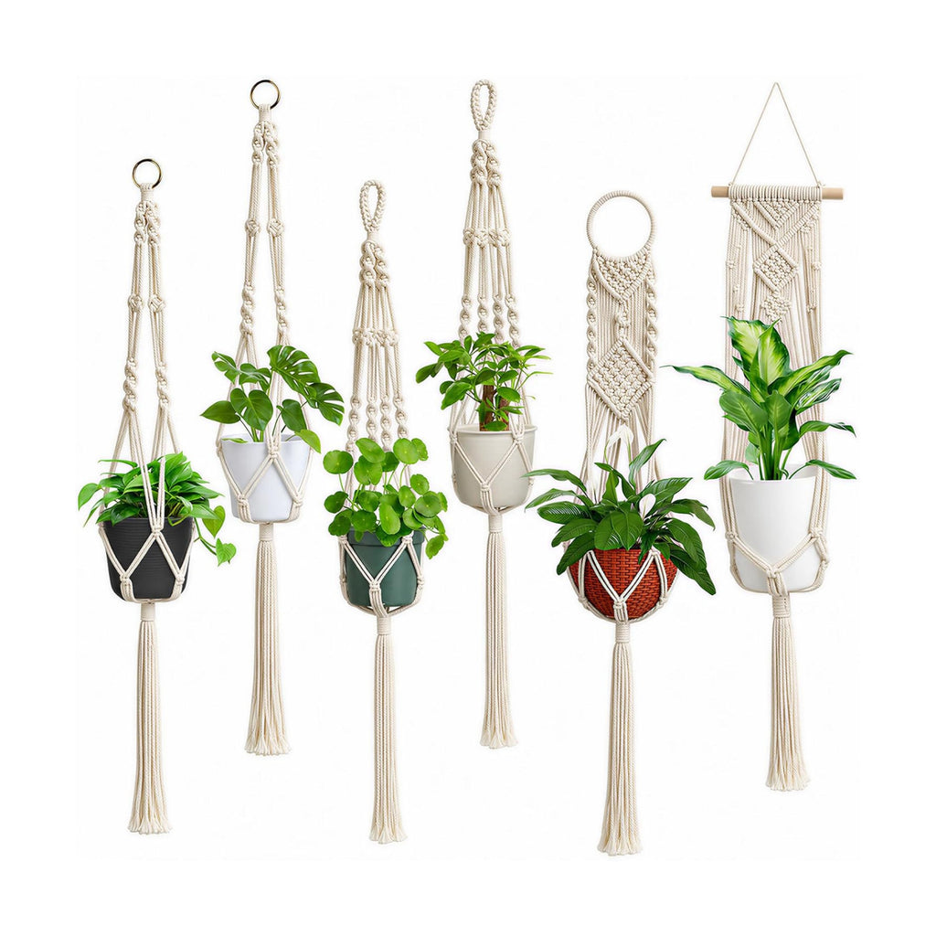 Laerjin Macrame Plant Hangers, Set of 6 Handmade Hanging Plant Holder Basket Stand Decorative Flower Pot Holder