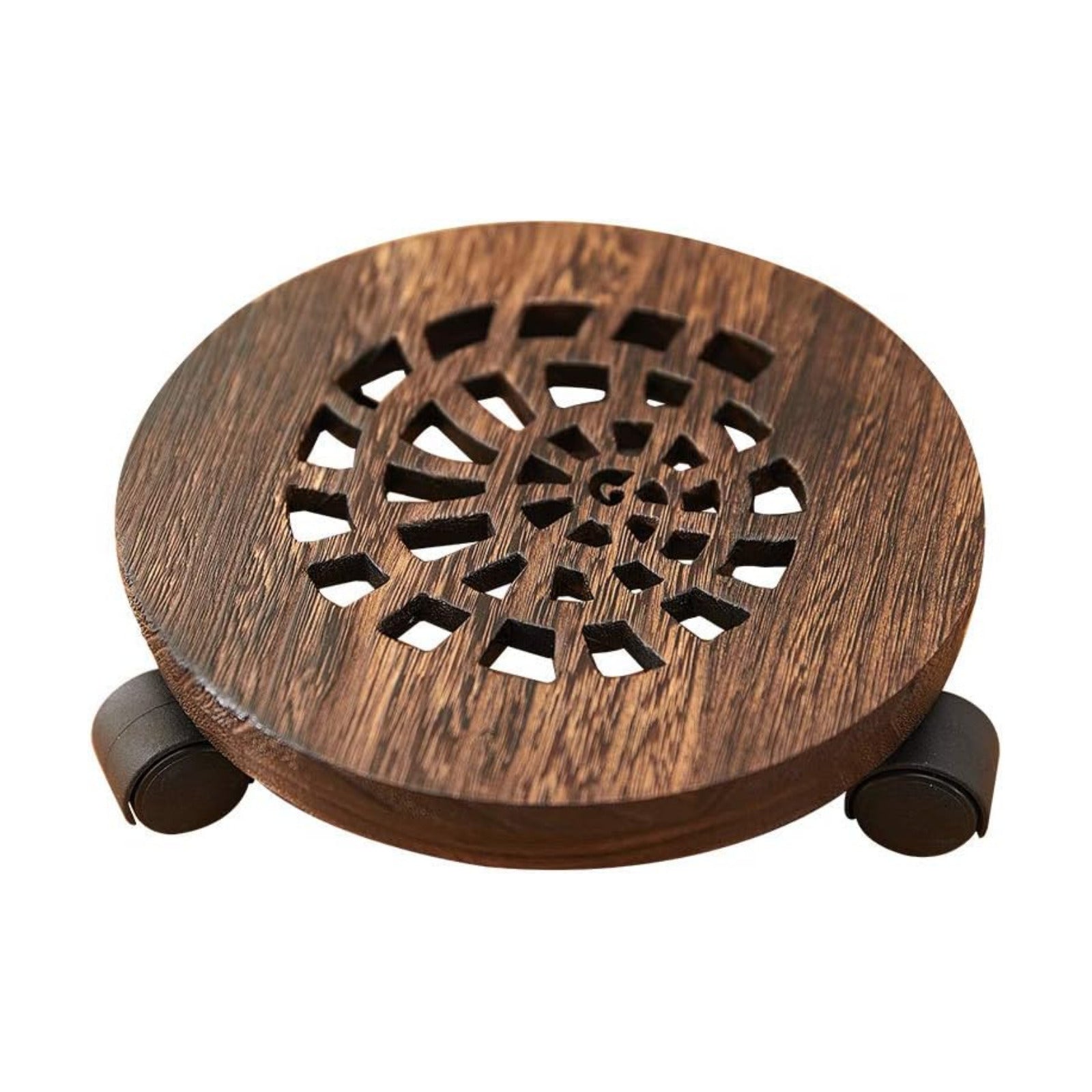Wood Plant Caddy, Heavy Duty Rolling Planter Dolly With Rotating Casters, Movable Flower Pot Stand, Round Plant Rack
