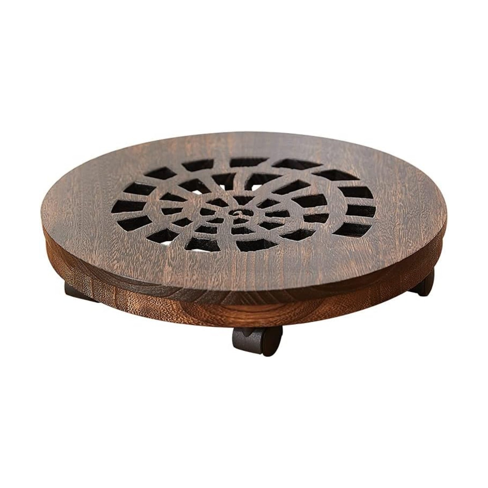 Wood Plant Caddy, Heavy Duty Rolling Planter Dolly With Rotating Casters, Movable Flower Pot Stand, Round Plant Rack