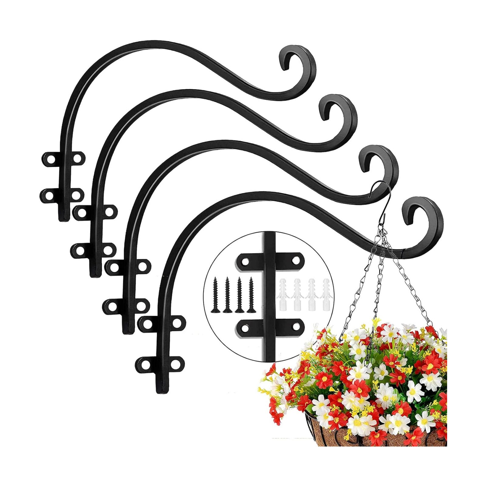 4 Pack Heavy Duty Plant Hanger Bracket, 12Inch Hanging Brackets for Plants Outdoor and Indoor, 80lbs Holding Capacity