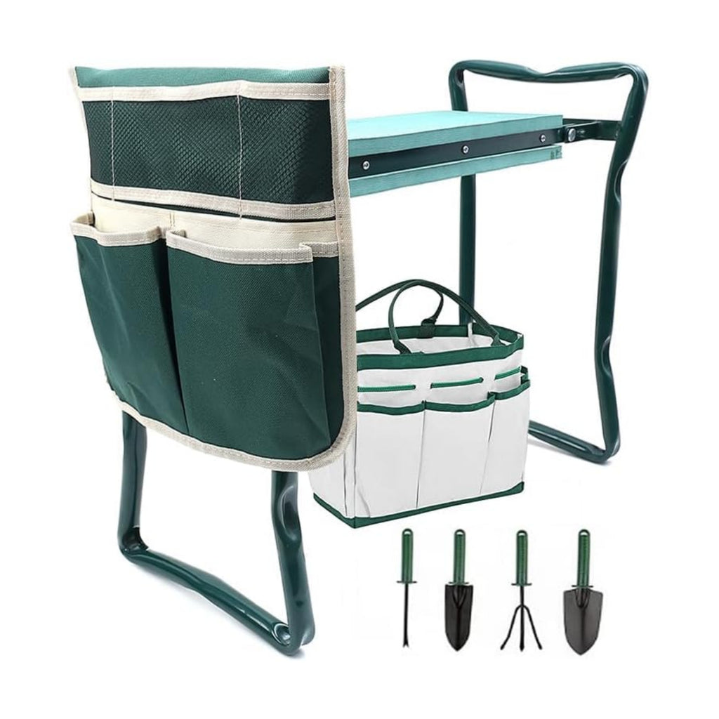 Garden Kneeler Seat Garden Stools Foldable Stool with Tool Bag Pouch EVA Foam Pad Capacity-Protects Your Knees for