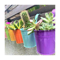 LaLaGreen Hanging Planters Outdoor -10 Pack, 6 Inch Colorful Large Metal Flower Pot, Balcony Planters Railing Hanging