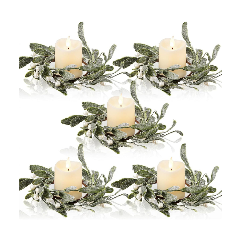 Waydress 5 Pcs Christmas Candle Ring Wreath 3 Inch,White