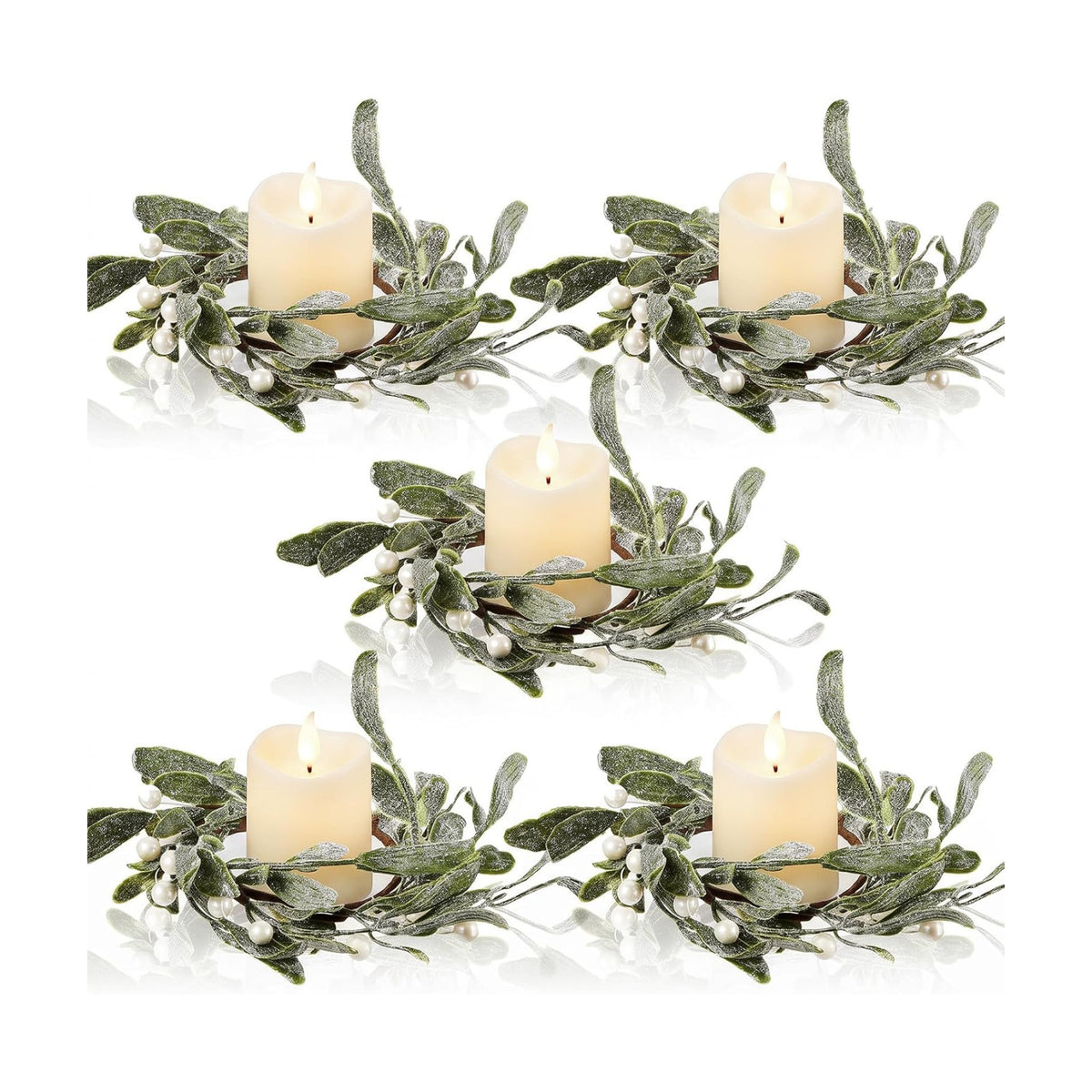 Waydress 5 Pcs Christmas Candle Ring Wreath 3 Inch,White