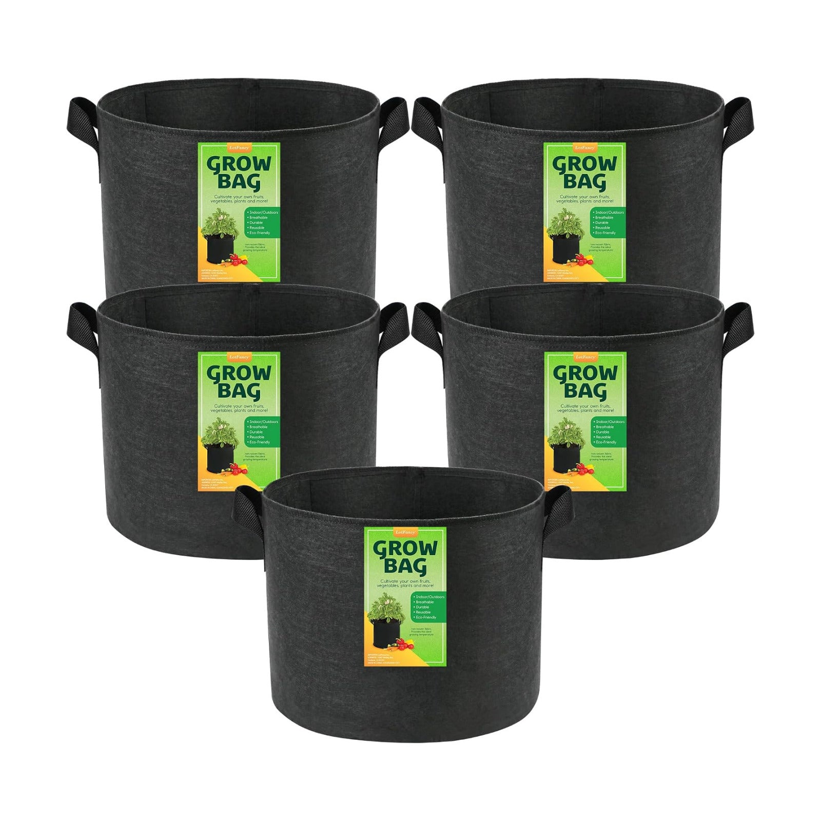 LotFancy 5-Pack 20 Gallon Grow Bags, 300G Thickened Nonwoven Fabric Pots with Reinforced Handles, Heavy Duty Aeration
