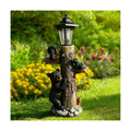 19 Inches Bear Statue Welcome Sign Garden Statue with Solar Lights | Resin Bear Family on The Tree, Outdoor Bear Décor