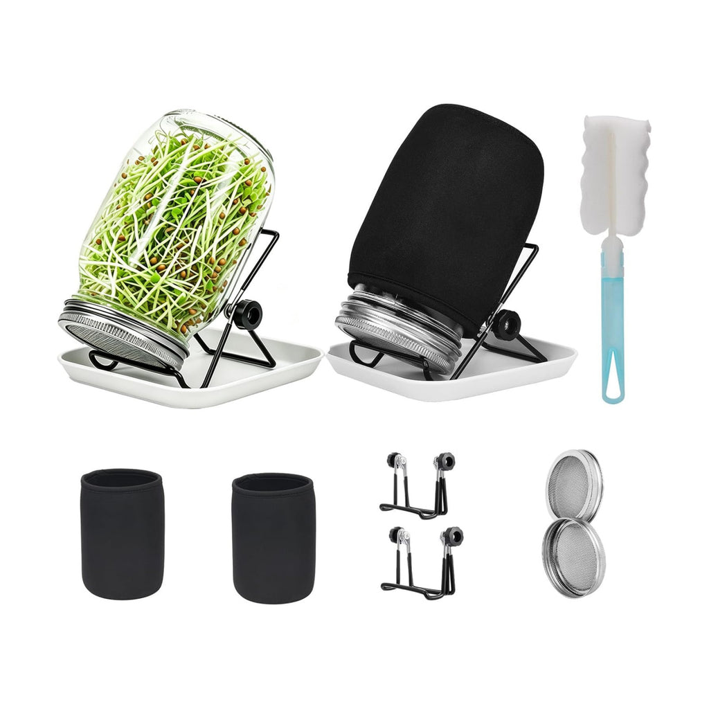 Lulonpon Sprouting Kit, 2 Sprouting Jar Kits, Wide Mouth Quart Mason Jars with Stainless Steel Screen Sprout