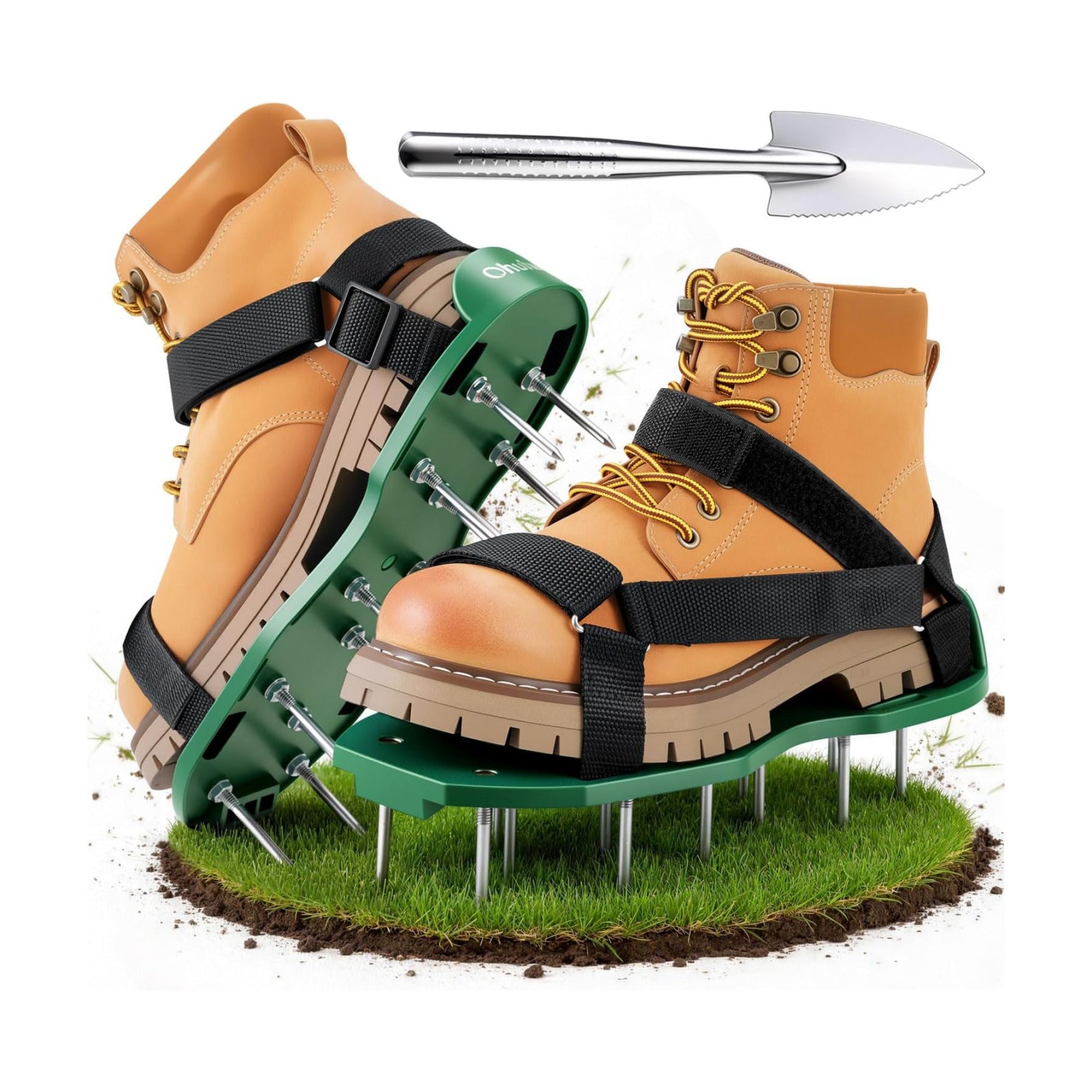 Ohuhu Lawn Aerator Shoes with Hook & Loop Straps, All New Unique Design Free-Installation Heavy Duty Spiked Aerating