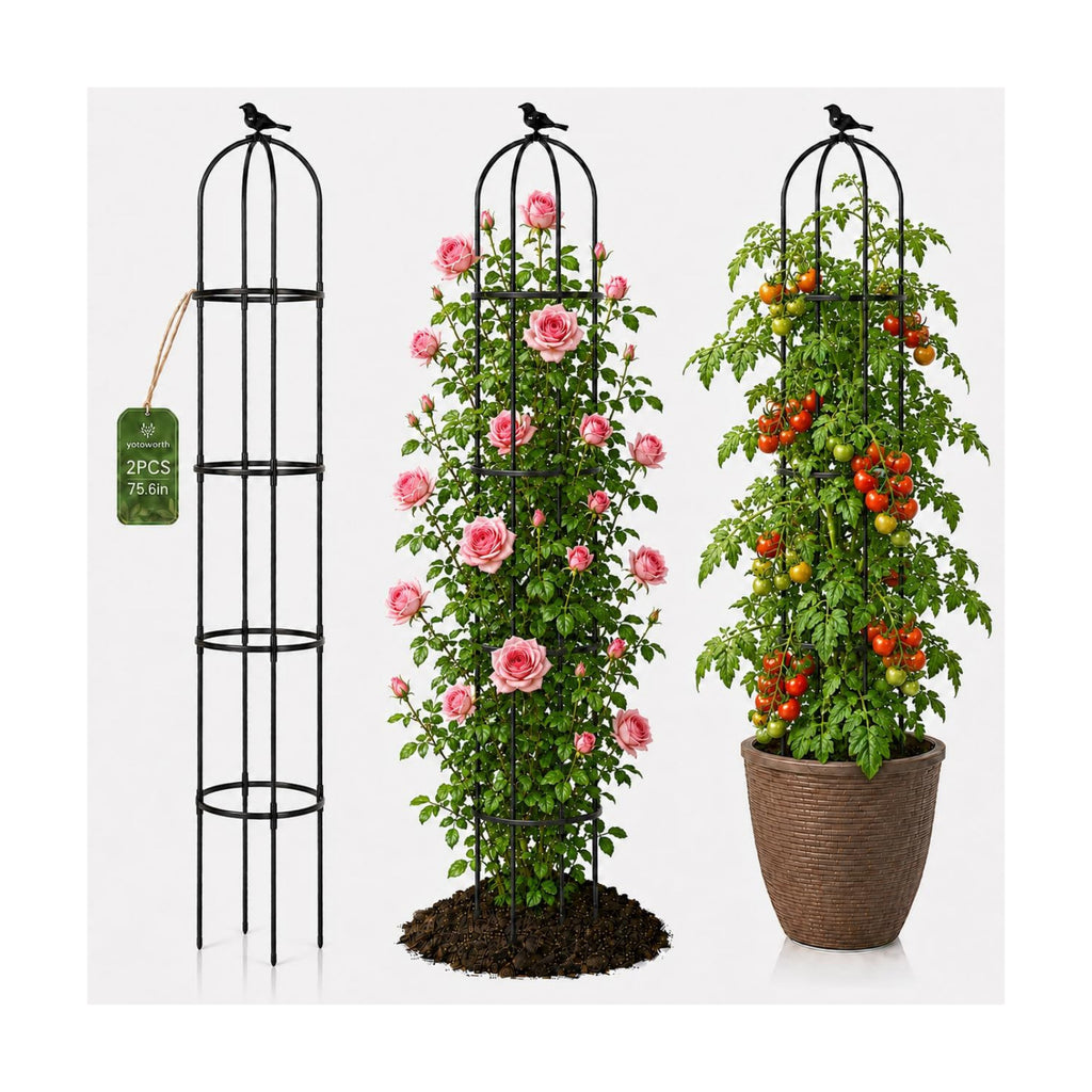 Garden Obelisk Trellis for Climbing Plants,6.3 ft, Black, 2PC | Outdoor Rose Trellis, Indoor Support for Potted Light