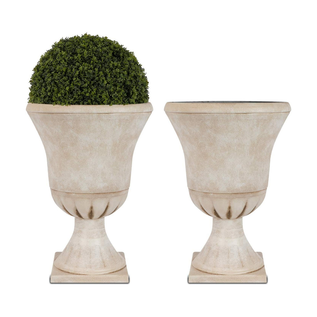 Worth Garden Plastic Urn Planters for Outdoor Plants, Tree 22'' Tall 2 Pack Round Classic Resin Flower Pots Indoor