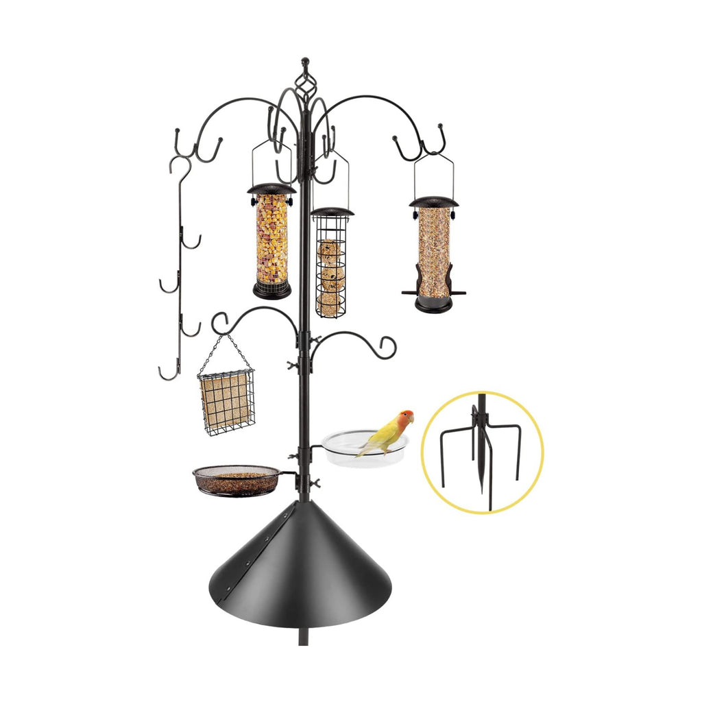 Deluxe Bird Feeding Station Kit Bird Feeder Pole with Squirrel Baffle, Suet Cage, Bath Tray for Planter Hanger - Wildlife-Friendly Design