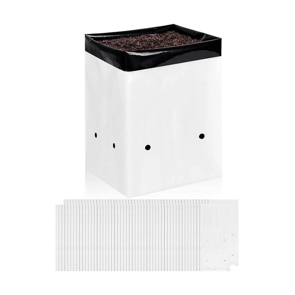 iPower 100-Pack 5 Gallon Grow Bags Black and White Panda Film Containers for Plants, Seedling and Rooting, Square Shape