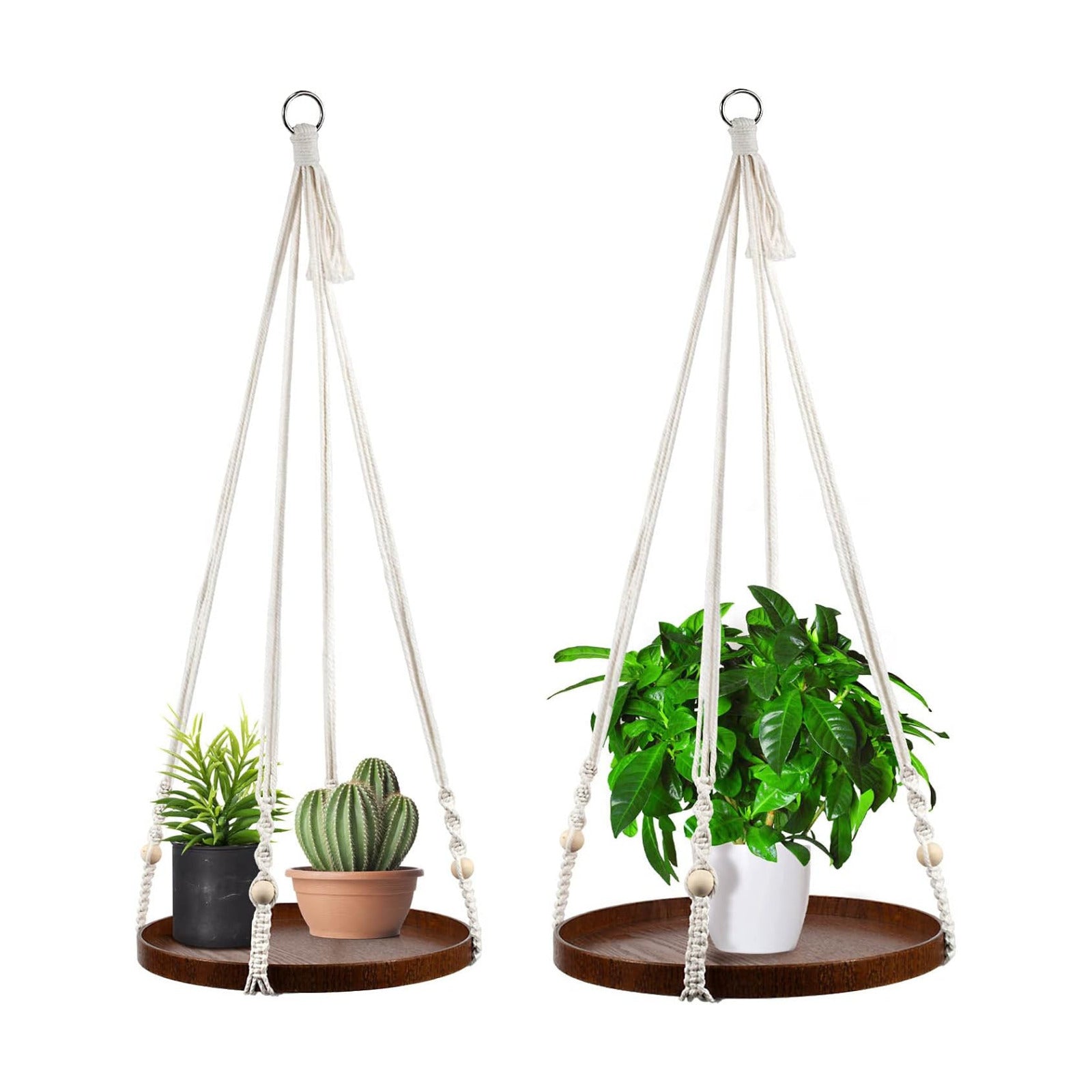 E-Know Macrame Plant Hanger - 2 Set Indoor Hanging Planter Shelf - Hanging Planter Rack Decorative Flower Pot Holder