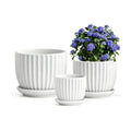 White Plant Pots,Ceramic Flower Pot Set of 3 with Drainage Holes & Saucers | Ceramic Planters for Indoor Plants
