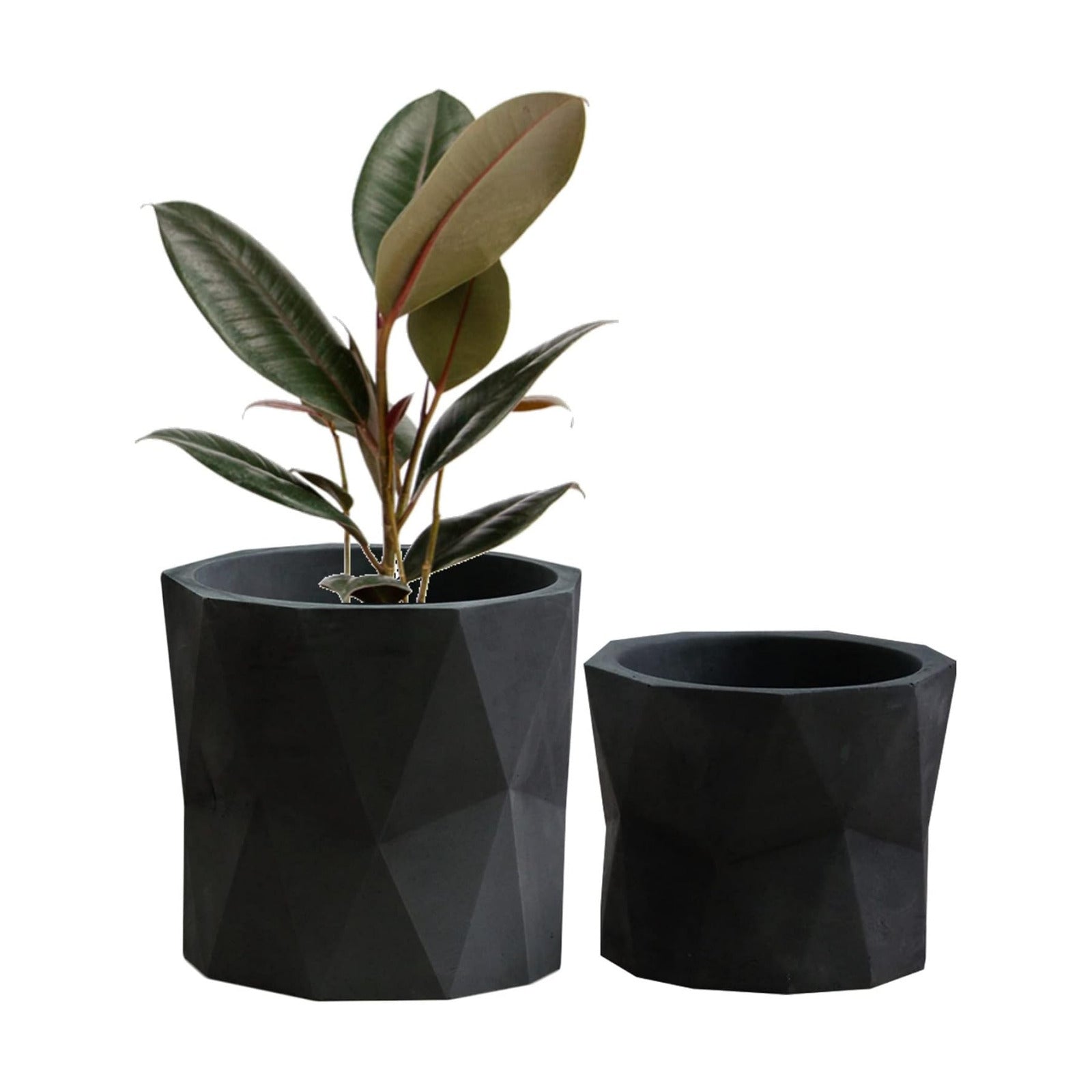 Olly & Rose Designer Geometric Ceramic Black Plant Pot Succulent Pots Cactus Planters Set 2 Indoor Outdoor Small Flower