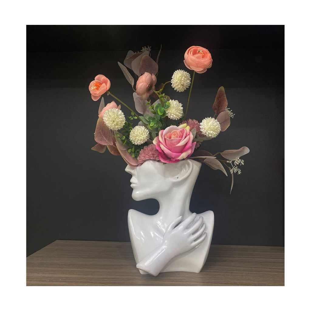 Abstract Face Planters Pots Head Flower Vase (White) | Greek Bust Vase, Women Face Vase for Home Decor, Female Bust