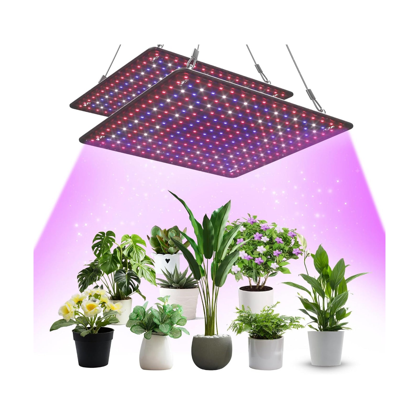 2 Pack LED Grow Light Panel Full Spectrum Lamp for Indoor Plants | with White Blue Red UV IR LEDs for 4x4ft Coverage
