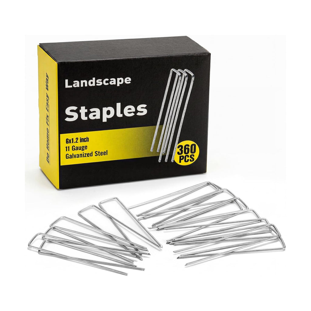 HongWay 360 Pack 6 Inch Landscape Staples, Galvanized Garden Staples 11 Gauge Ground Stakes Landscaping Fabric Pins