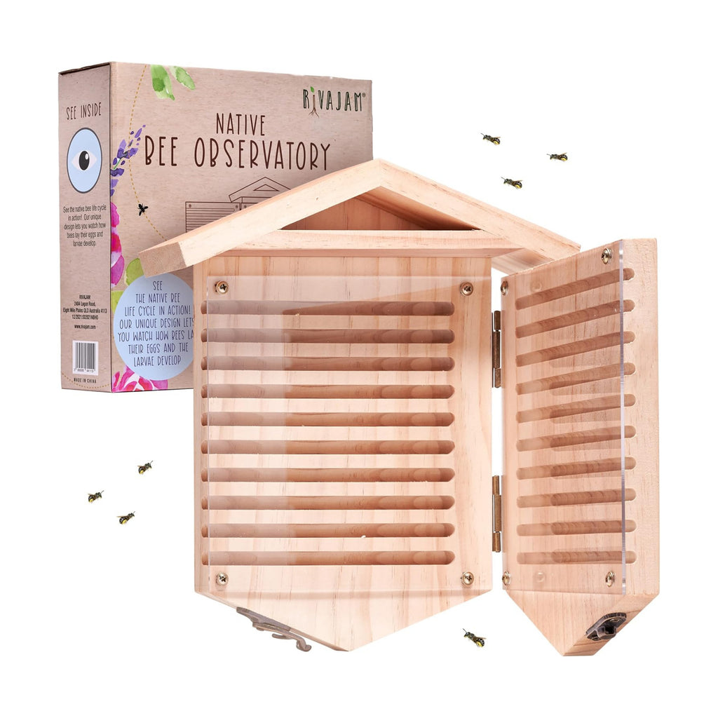 Rivajam Native Bee Observatory | Mason Bee Houses for Pollinating Bees | Pollinator Bee Houses for the Garden Lover