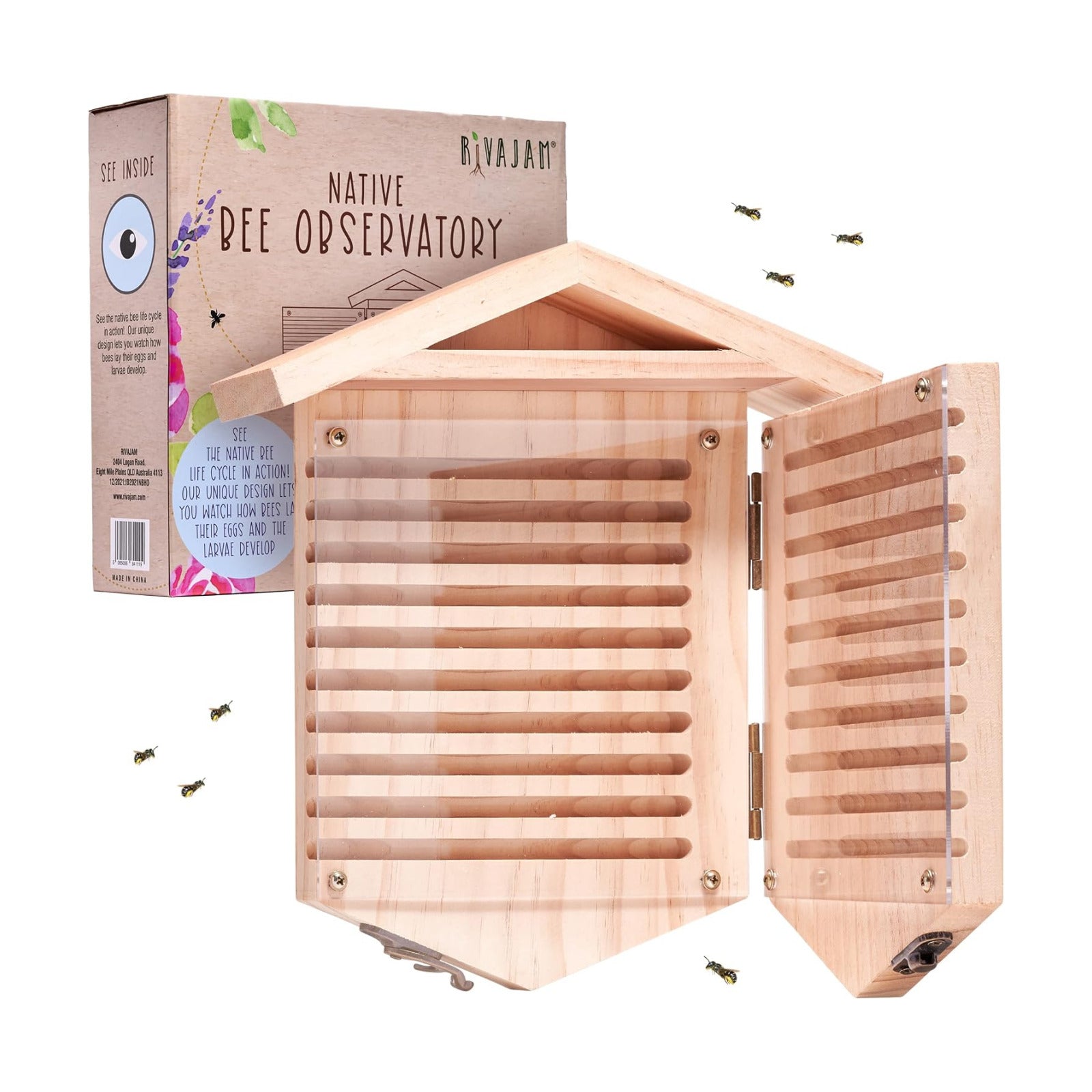 Rivajam Native Bee Observatory | Mason Bee Houses for Pollinating Bees | Pollinator Bee Houses for the Garden Lover