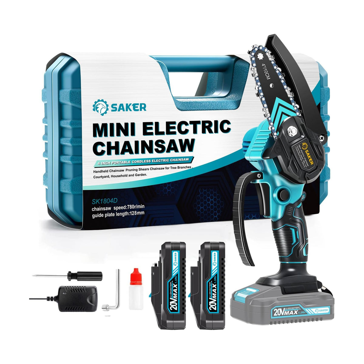Saker Mini Chainsaw Cordless,Portable Electric Chainsaws with 2 Batteries | Small Handheld Chain Saw Pruning Shears