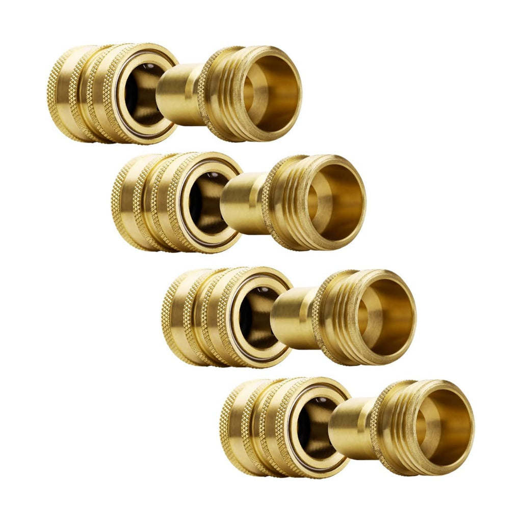 YAMATIC Brass Garden Hose Quick Connect Fittings, 3/4" Thread (4 PACK) | Heavy Duty Solid Brass Fittings, Durability