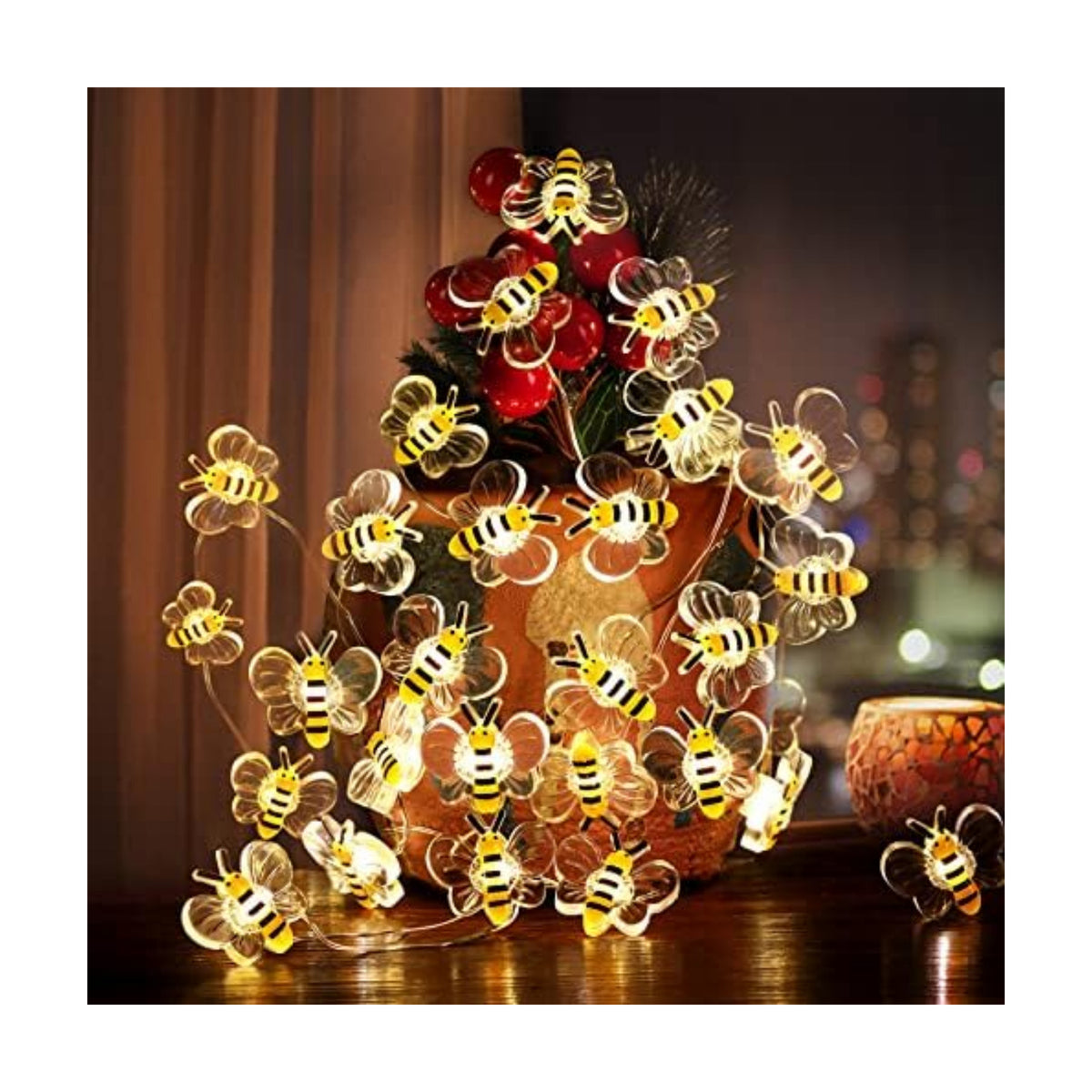 Coquimbo Bee Decorations String Lights, 10ft 30 LED Cute Honeybee Fairy Lights Battery Operated, Gifts for Women Girls Boys Kids, Room Decor for Bedroom Plants Patio Party Wedding Party Xmas