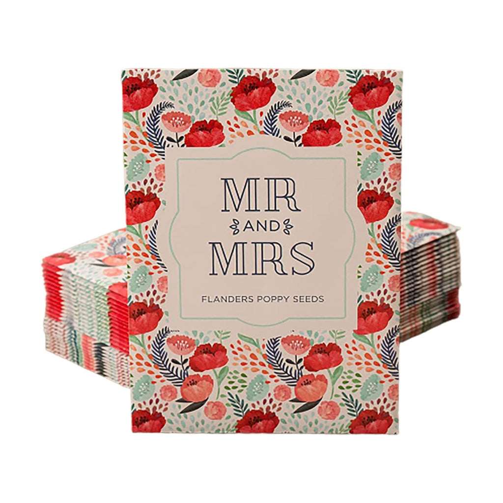 Bentley Seeds Mr & Mrs Pre Filled Flanders Poppy Seed Packets - 25 Individual Flanders Poppy Seed Packs -Wedding or