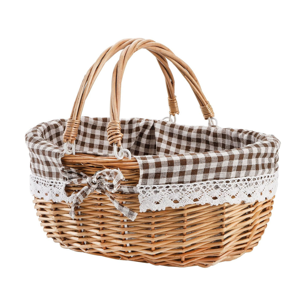 Peohud Wicker Picnic Basket with Double Folding Handles, Empty Baskets for Gifts, Woven Easter Basket, Willow Picnic
