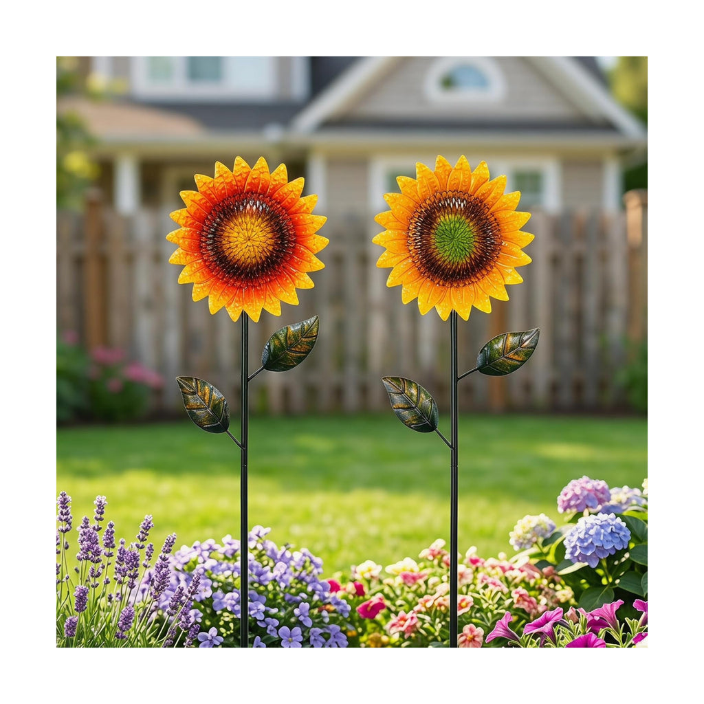 Topadorn 2 Pack 39" Metal Sunflower Garden Stakes for Garden Decor | Metal Sunflower Garden Stakes, Outdoor Yard Art