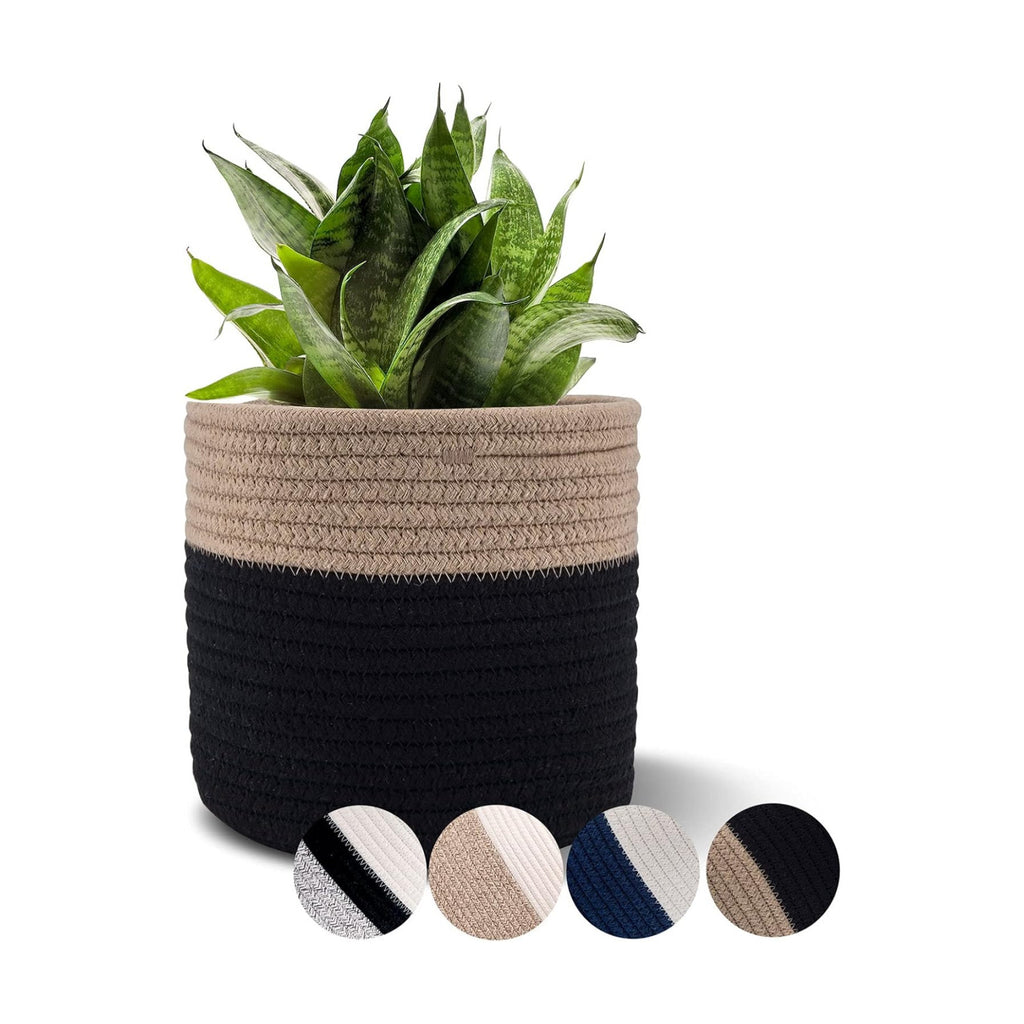 Woven Cotton Rope Plant Basket for 6" Pot H6 3/4" x W6 1/2" Black&Brown