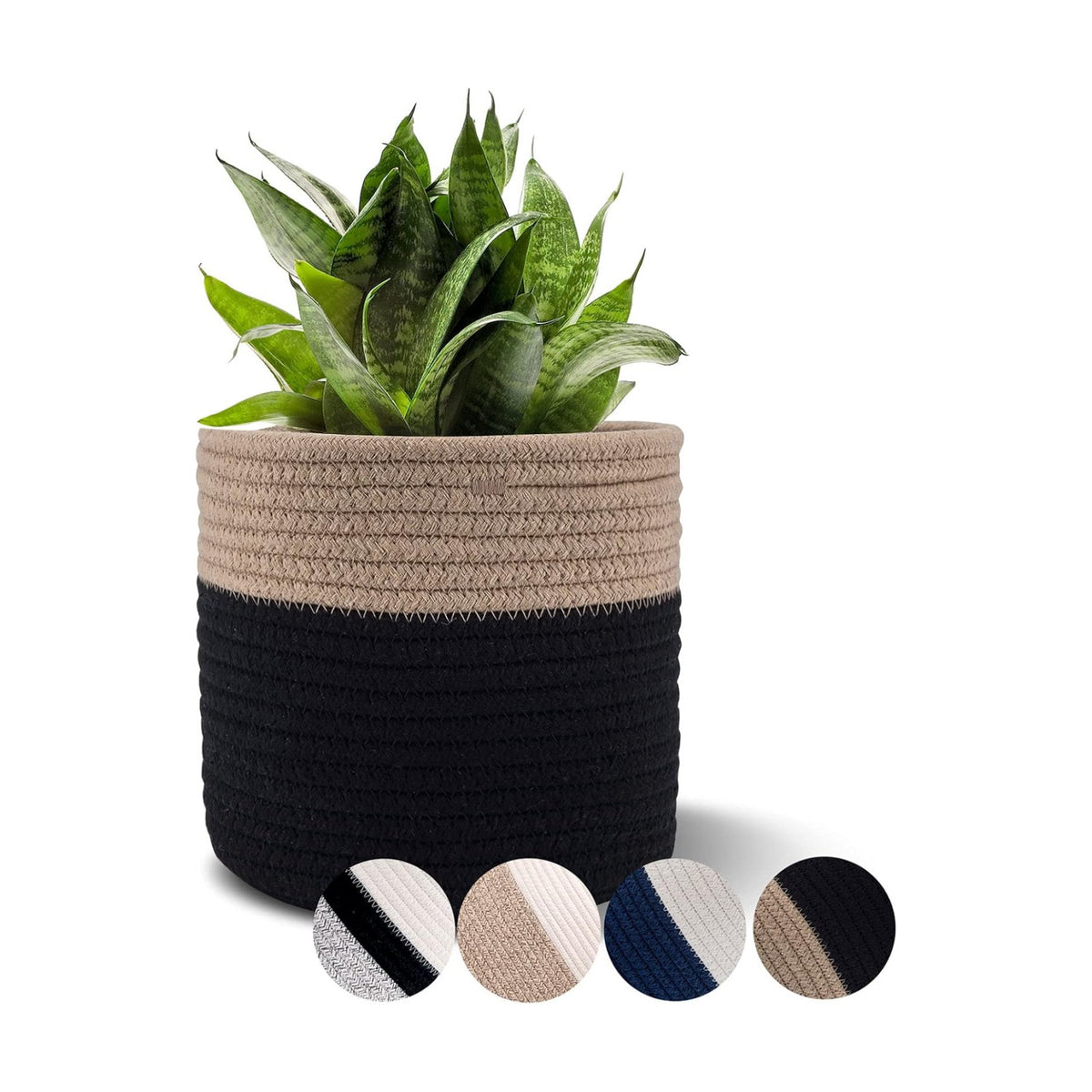 Woven Cotton Rope Plant Basket for 6" Pot H6 3/4" x W6 1/2" Black&Brown