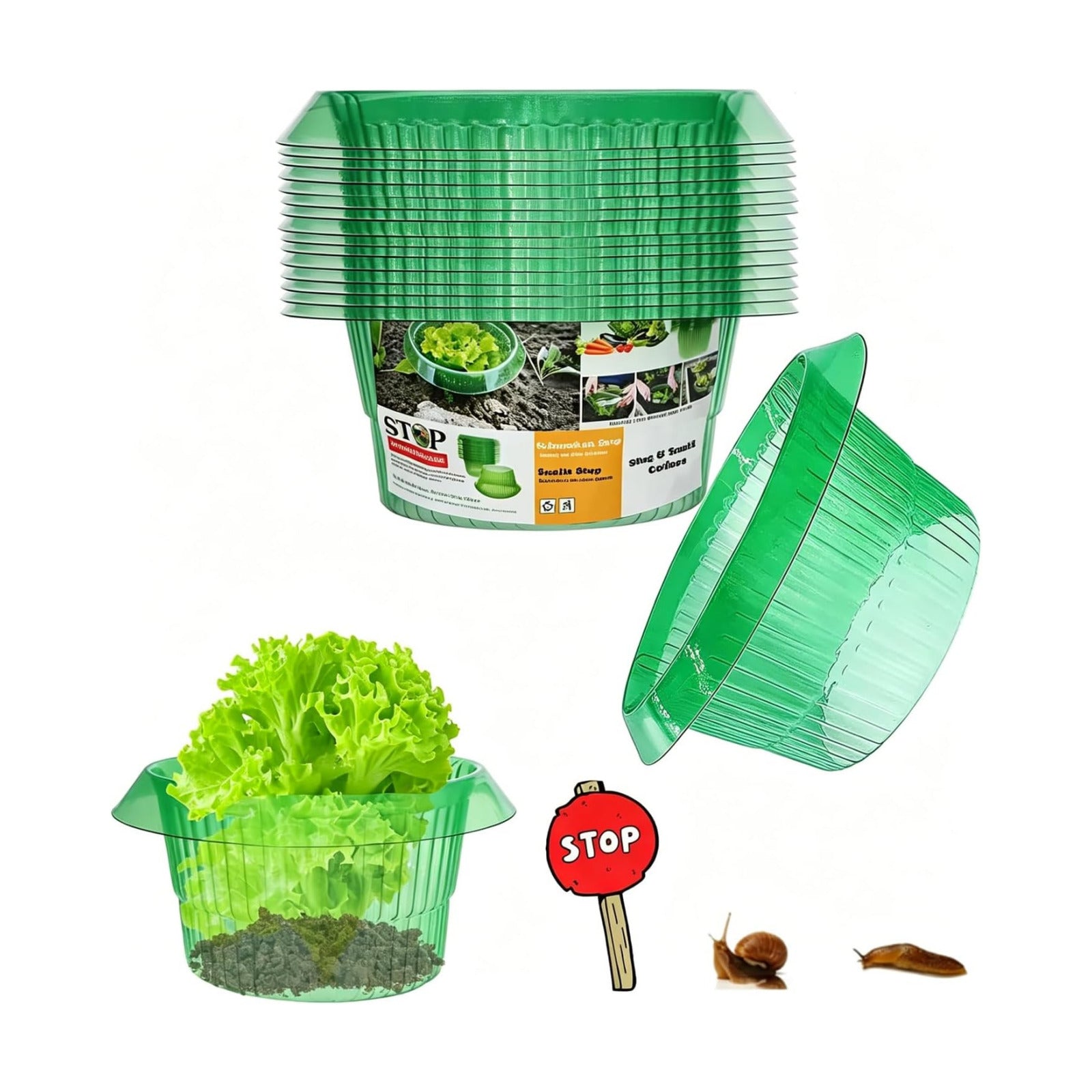 Fshow Garden Cloches，15 Pack Plastic Slug & Snail Plant Protection Collars,Snail Defense Without Chemistry, Snail