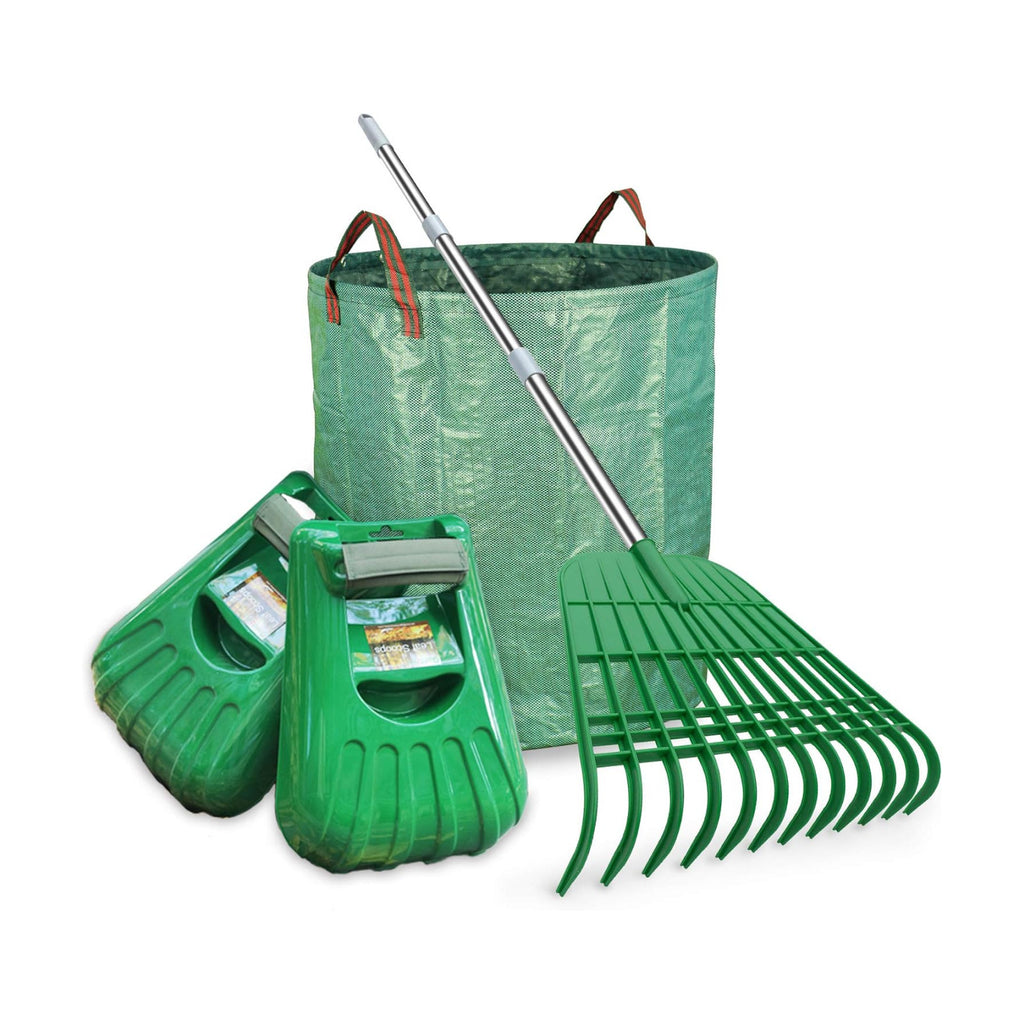 Gardzen Plastic Large Leaf Scoop & 12 Tines Gardening Leaf Rake Set, Comes with 72 Gallon Garden Bag