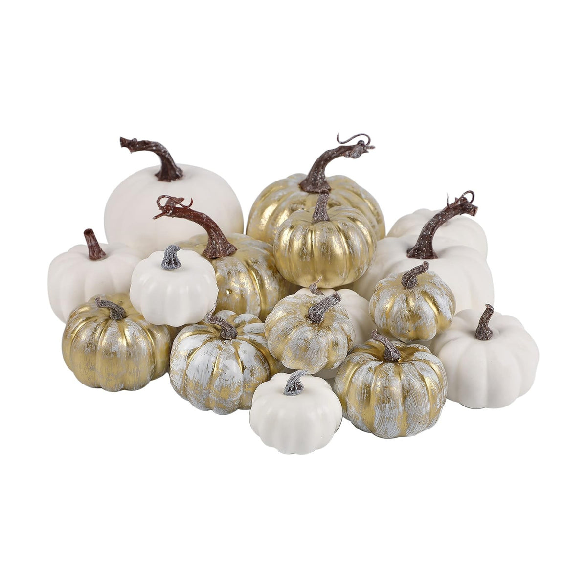 winemana 16 Pcs Golden and White Pumpkins Fall Decorations for Home