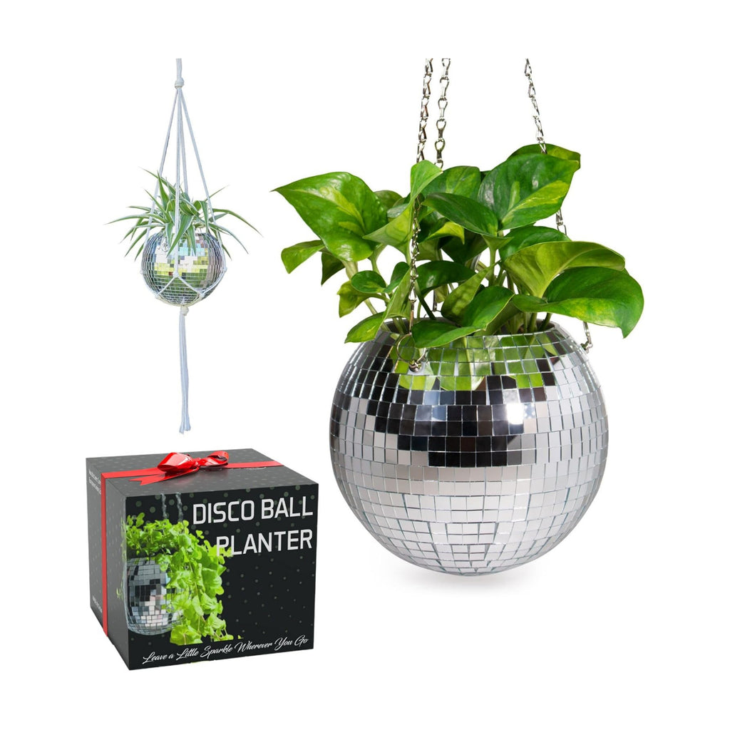 Disco Ball Planter – Value Package: Disco Pot with Chain, Macrame Hanger, Acrylic Stand and Self Watering Insert | 8