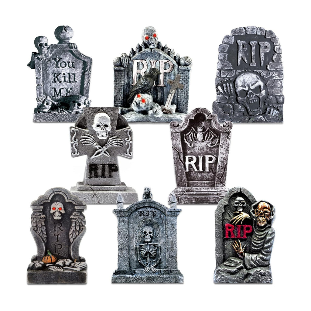 8 Pieces Halloween Graveyard Tombstones Yard Outdoor Decoration with Stakes