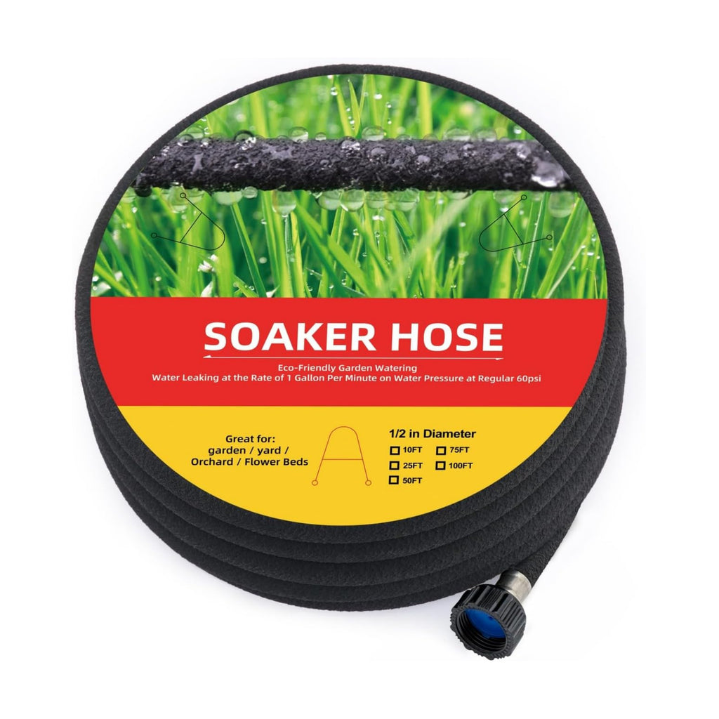 Garden Soaker Hose 100ft 1/2" Short Rubber Drip Hoses Soaking, Heavy Duty Round Water Seeper Soaker Hoses Kit For Trees