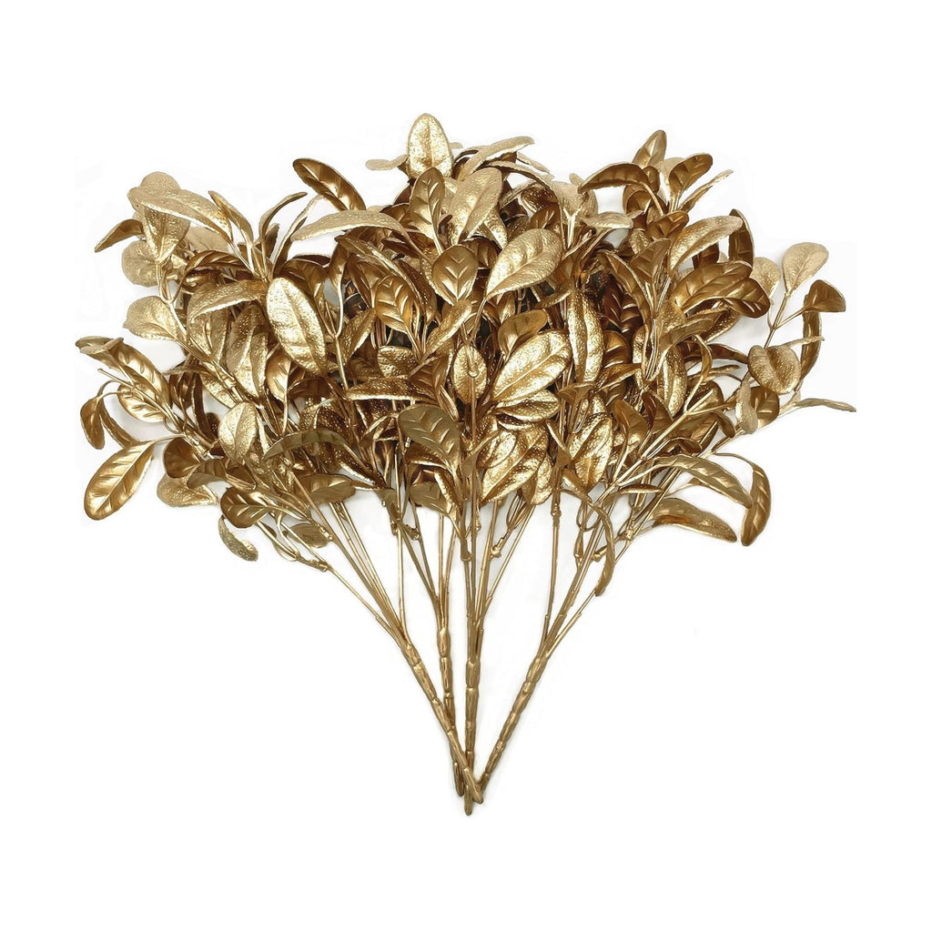 PASYOU Golden Fake Plants, Artificial Leaves Decoration for Christmas Flowers Grass Plastic Faux DIY Crafts Indoor Outdoor Home Garden Party Room Bedroom Wedding Table Centerpiece Decor, Gold 4 Pack