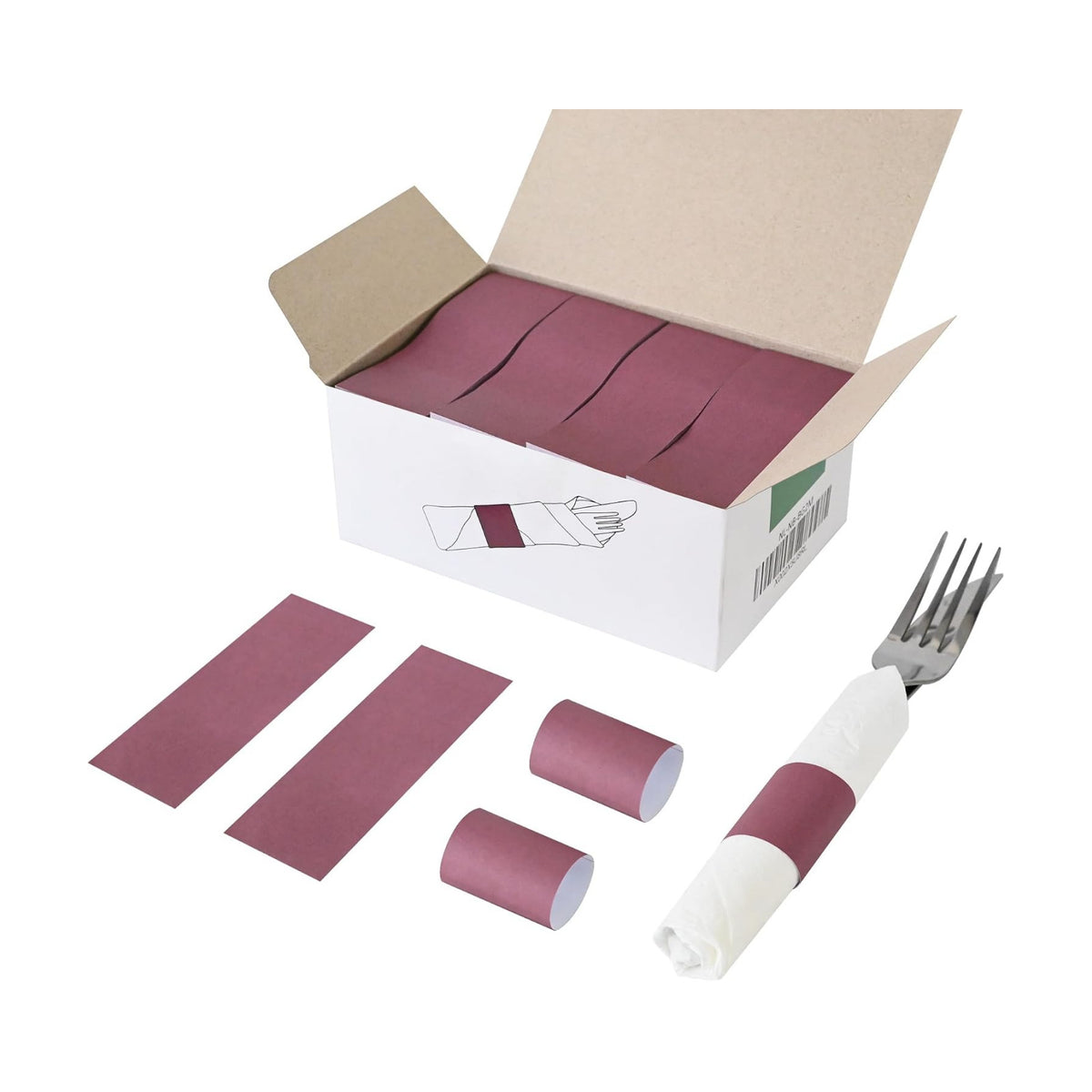 NATURALABEL Self-Adhesive Napkin Bands, Pack of 2,000, Burgundy