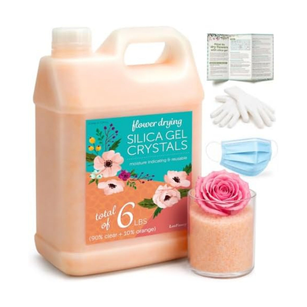 LotFancy Silica Gel Flower Drying, 6 LBS Reusable Color Indicating Silica Crystals for Wedding Bouquet Preservation, Resin Art, DIY Crafts