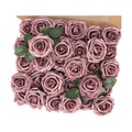 MACTING 30PCS Dusty Purple Pink Artificial Roses, Real Touch Foam Flowers