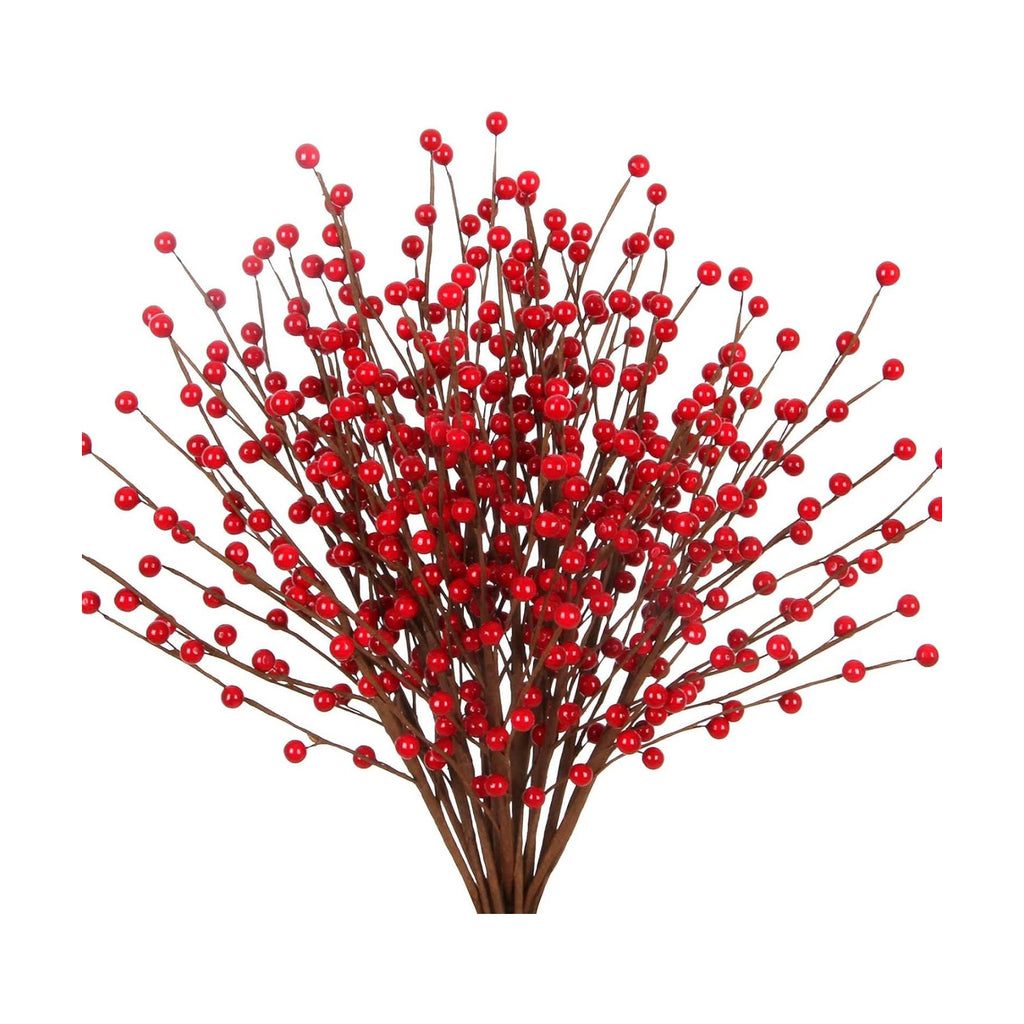 ZIFTY 15Pcs Christmas Artificial Holly Berry Stem, 16.5 Inch Holly Berry Pick Decorative Wire Branch Sprays for Christmas Tree Decorations Flower Arrangements Wedding Holiday Home Decor (Red)