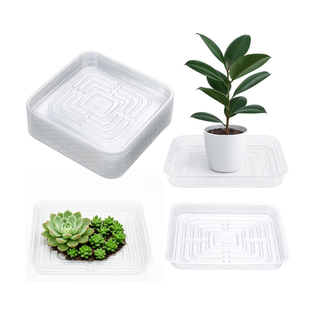20 Pack Square Plant Saucer Plant Trays for Pots 10 Inch Plant Saucers for Outdoors and Indoor Clear Plant Pot Saucers